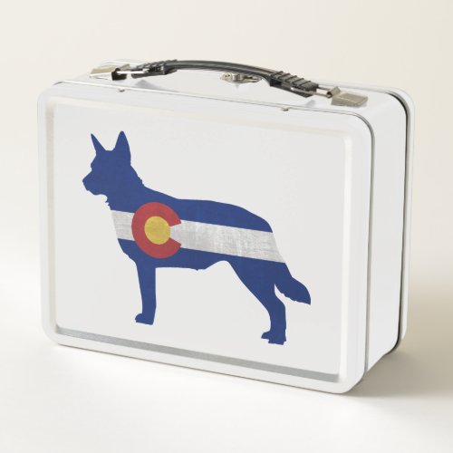 Blue Heeler Dog Breed Silhouette Colorado Flag Metal Lunch Box