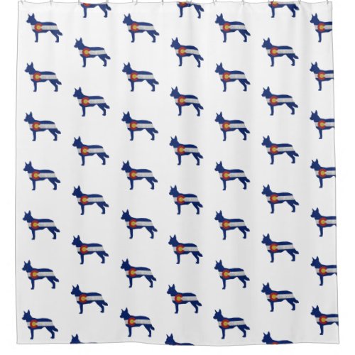 Blue Heeler Dog Breed Silhouette Colorado Flag Shower Curtain