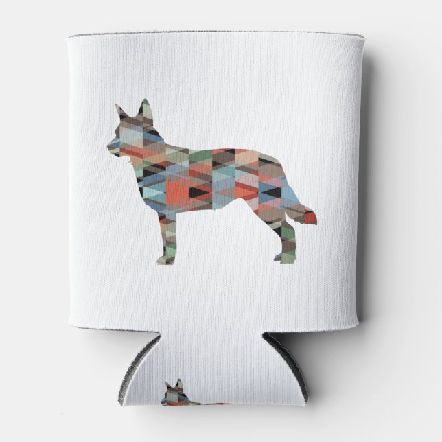 Blue Heeler Dog Breed Silhouette Geo Plaid Can Cooler (Front)