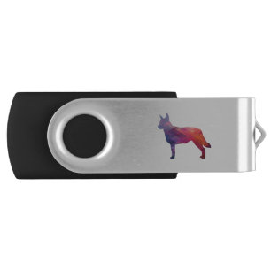 Blue Heeler Dog Breed Silhouette Geo Purple Flash Drive