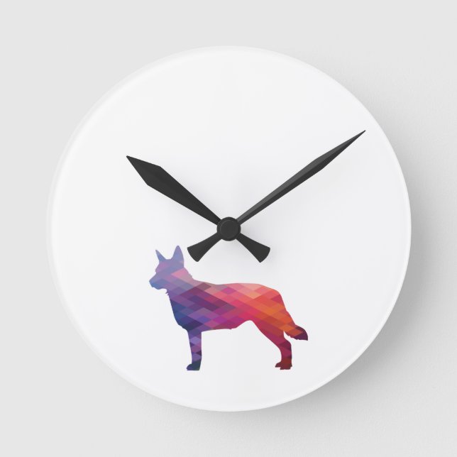 Blue Heeler Dog Breed Silhouette Geo Purple Round Clock (Front)