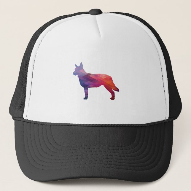 Blue Heeler Dog Breed Silhouette Geo Purple Trucker Hat (Front)