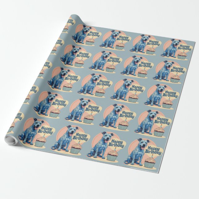Blue Heeler Dog Colorful  Wrapping Paper (Unrolled)