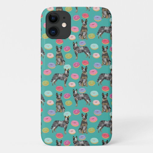Blue Heeler dog donuts teal iPhone 11 Case