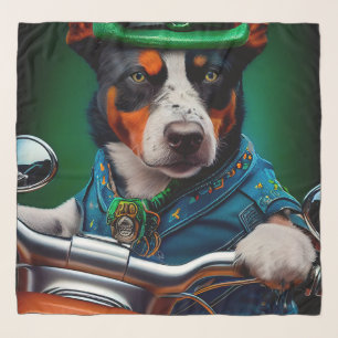 Blue Heeler Dog Driving Bike St. Patrick's Day Scarf