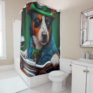Blue Heeler Dog Driving Bike St. Patrick's Day Shower Curtain