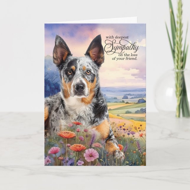 Blue Heeler Dog Field of Wildflowers Pet Sympathy Card (Front)