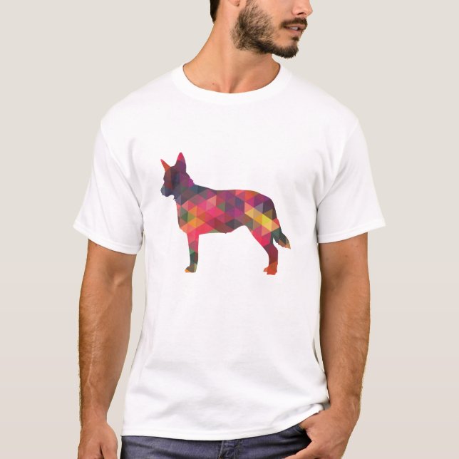 Blue Heeler Dog Geometric Pattern Silhouette Multi T-Shirt (Front)