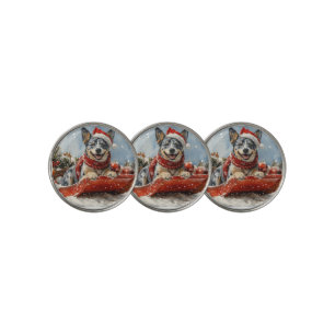 Blue Heeler Dog in Sledge Let it Snow Christmas Golf Ball Marker