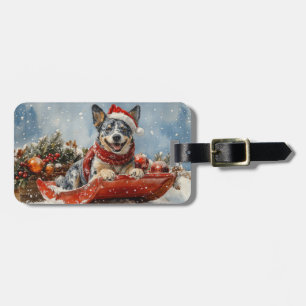 Blue Heeler Dog in Sledge Let it Snow Christmas Luggage Tag