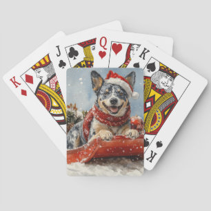 Blue Heeler Dog in Sledge Let it Snow Christmas Poker Cards