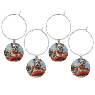 Blue Heeler Dog in Sledge Let it Snow Christmas Wine Charm