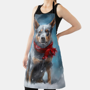 Blue Heeler Dog in Snow Christmas  Apron