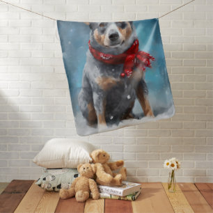 Blue Heeler Dog in Snow Christmas Baby Blanket