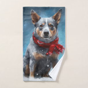 Blue Heeler Dog in Snow Christmas Bath Towel Set
