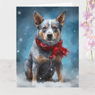 Blue Heeler Dog in Snow Christmas Card