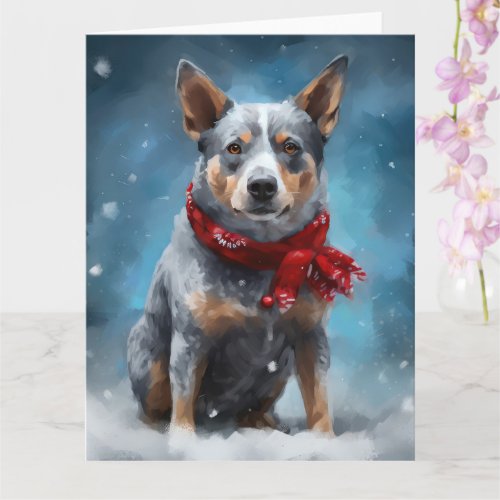Blue Heeler Dog in Snow Christmas  Card