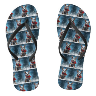 Blue Heeler Dog in Snow Christmas  Flip Flops