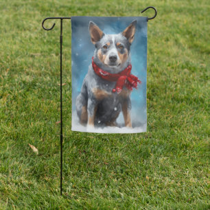 Blue Heeler Dog in Snow Christmas Garden Flag