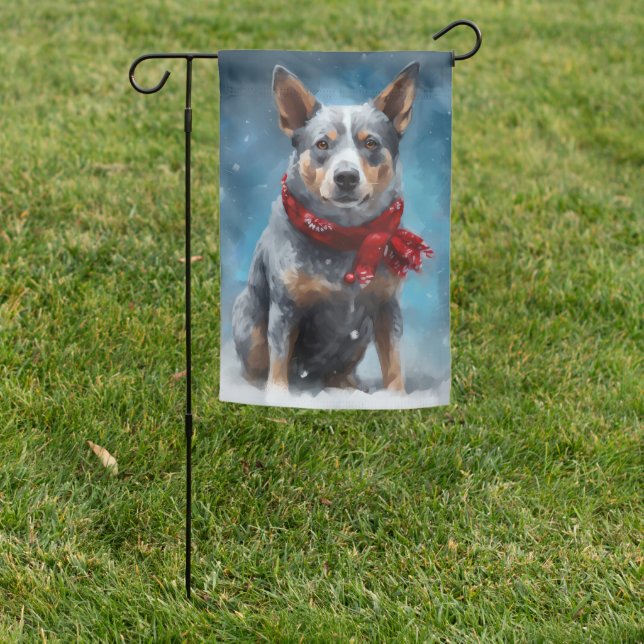 Blue Heeler Dog in Snow Christmas  Garden Flag (In SItu)