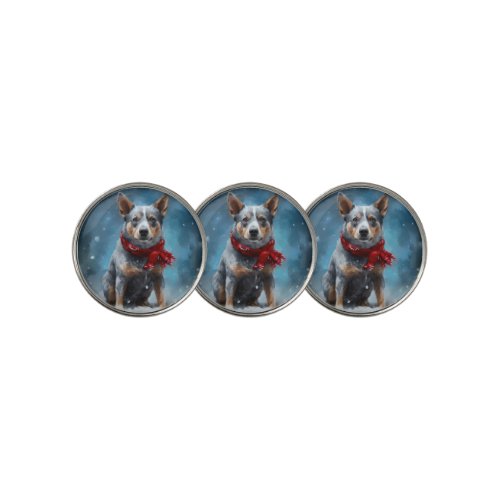 Blue Heeler Dog in Snow Christmas  Golf Ball Marker