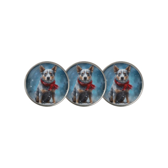 Blue Heeler Dog in Snow Christmas  Golf Ball Marker (3 Up)
