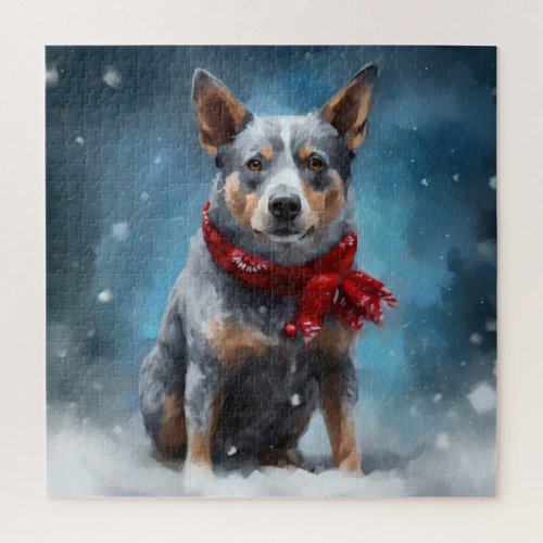 Blue Heeler Dog in Snow Christmas  Jigsaw Puzzle