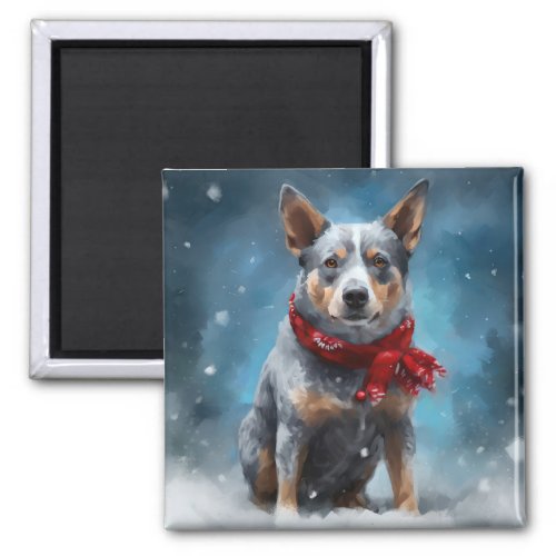 Blue Heeler Dog in Snow Christmas  Magnet