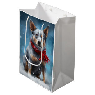 Blue Heeler Dog in Snow Christmas Medium Gift Bag