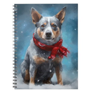 Blue Heeler Dog in Snow Christmas  Notebook
