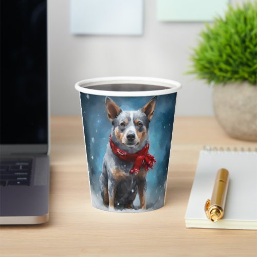 Blue Heeler Dog in Snow Christmas  Paper Cups
