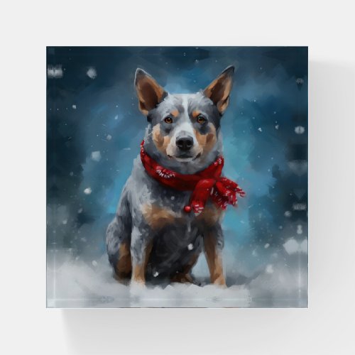 Blue Heeler Dog in Snow Christmas  Paperweight