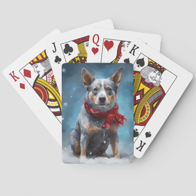 Blue Heeler Dog in Snow Christmas  Poker Cards (Back)