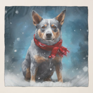 Blue Heeler Dog in Snow Christmas Scarf
