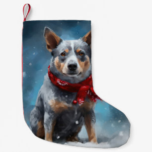 Blue Heeler Dog in Snow Christmas  Small Christmas Stocking