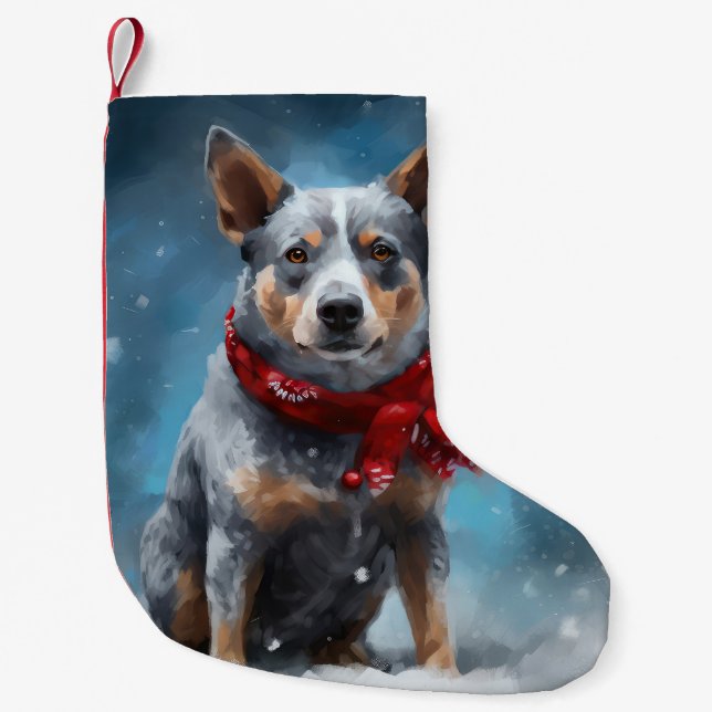 Blue Heeler Dog in Snow Christmas  Small Christmas Stocking (Front)