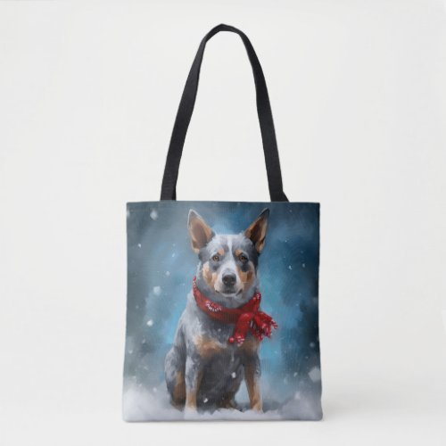 Blue Heeler Dog in Snow Christmas  Tote Bag