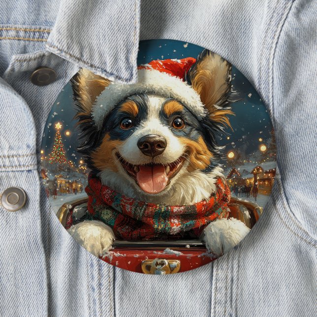 Blue Heeler Dog Roller Coaster Christmas Button (In Situ)