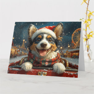 Blue Heeler Dog Roller Coaster Christmas Card