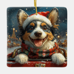 Blue Heeler Dog Roller Coaster Christmas Ceramic Ornament