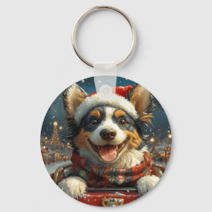 Blue Heeler Dog Roller Coaster Christmas Keychain