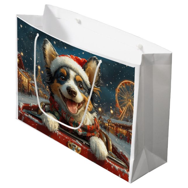 Blue Heeler Dog Roller Coaster Christmas Large Gift Bag (Front Angled)