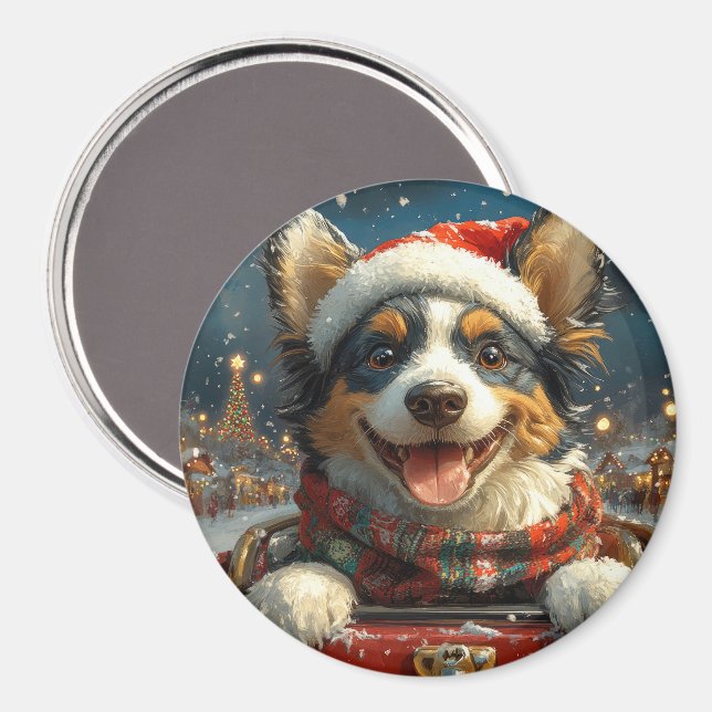 Blue Heeler Dog Roller Coaster Christmas Magnet (Front/Back)