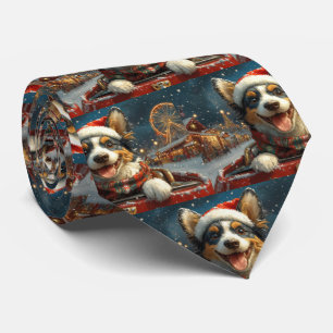 Blue Heeler Dog Roller Coaster Christmas Neck Tie