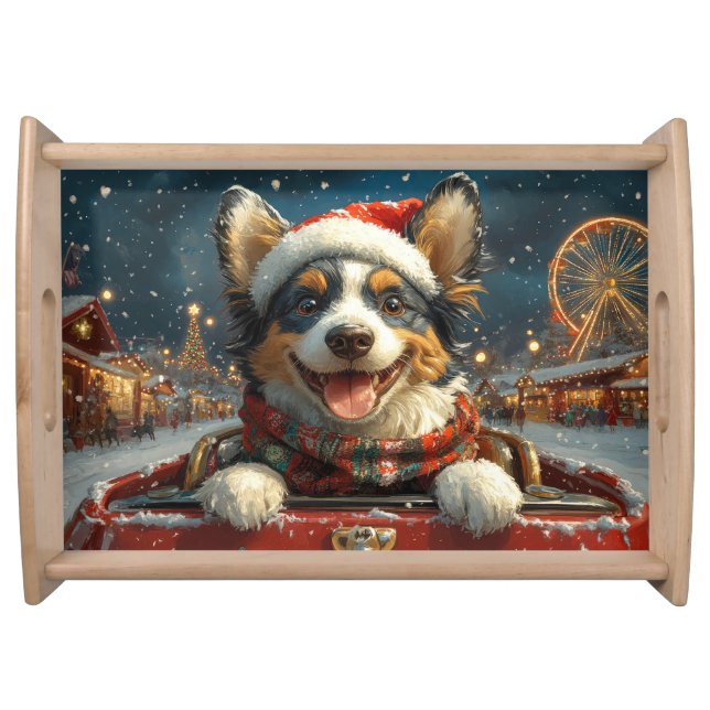 Blue Heeler Dog Roller Coaster Christmas Serving Tray (Front)