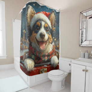 Blue Heeler Dog Roller Coaster Christmas Shower Curtain