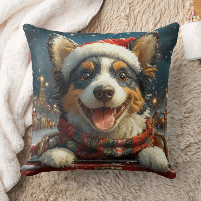 Blue Heeler Dog Roller Coaster Christmas Throw Pillow (Blanket)