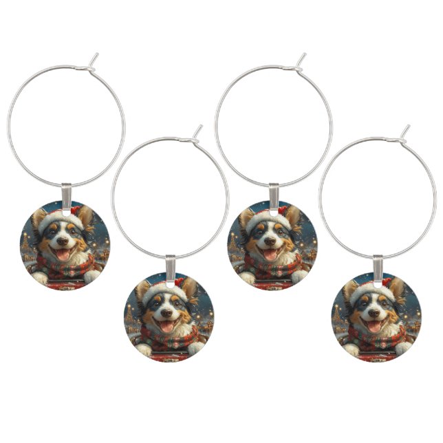 Blue Heeler Dog Roller Coaster Christmas Wine Charm (Staggered)