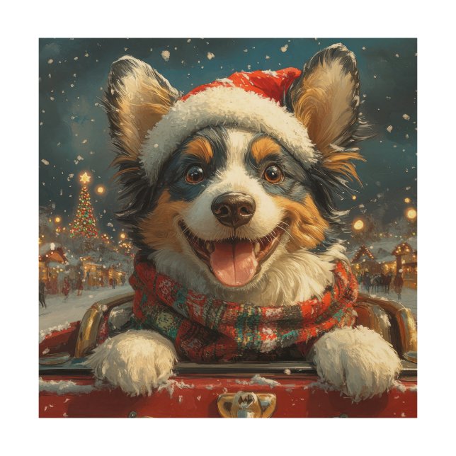 Blue Heeler Dog Roller Coaster Christmas Wood Wall Art (Front)
