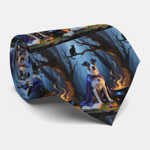 Blue Heeler Dog Whimsical Halloween Painting Neck Tie